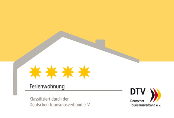 Klassifiziert durch den Deutschen Tourismus Verband - Ausgezeichnet mit vier Sternen. Logo DTV Ferienwohnung 5 Sterne